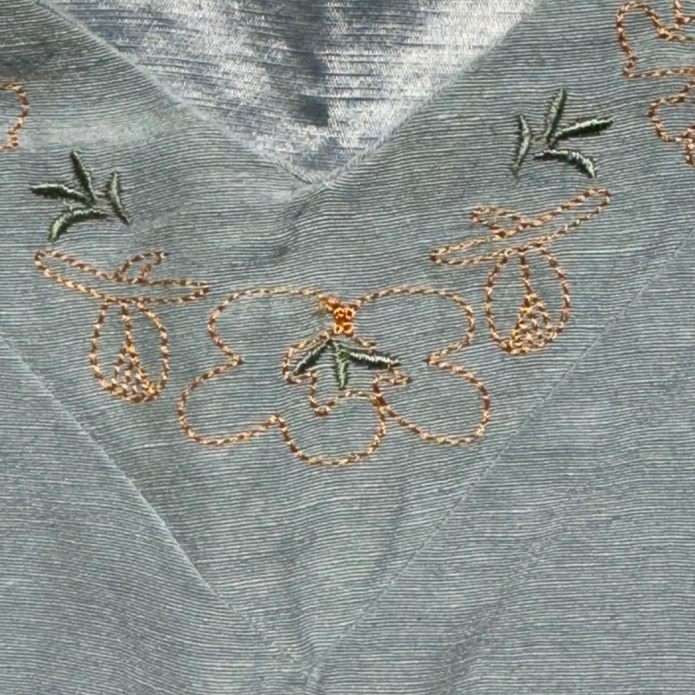 Of The Earth Tank Top Silk Hemp Large Light Blue Floral Embroidered V-Neck Boho - Picture 5 of 11